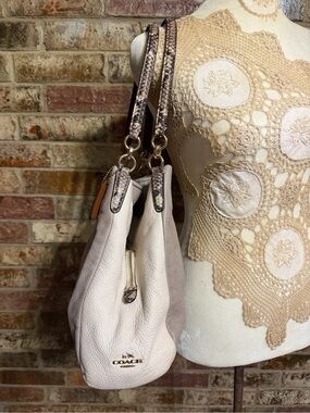 Coach Maddison phoebe Pebbled Leather Shoulder Bag in Two-Tone Beige